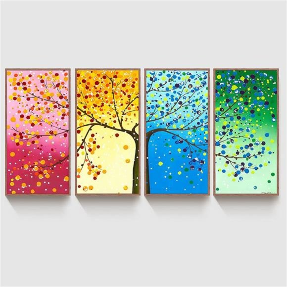 FULL HOUSE Canvas Wall Art 4 Seasons Colorful Trees Framed Canvas Prints Aesthe